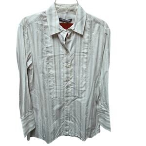 Alexachung Bib Front Long Sleeve Button Shirt Womens 8 Striped NWT